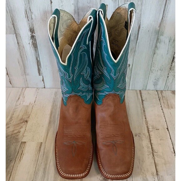 Vtg. Nocona Womens Size 8.5B Cowboy Boots Square Toe Teal/Brown Leather Western - Picture 4 of 16